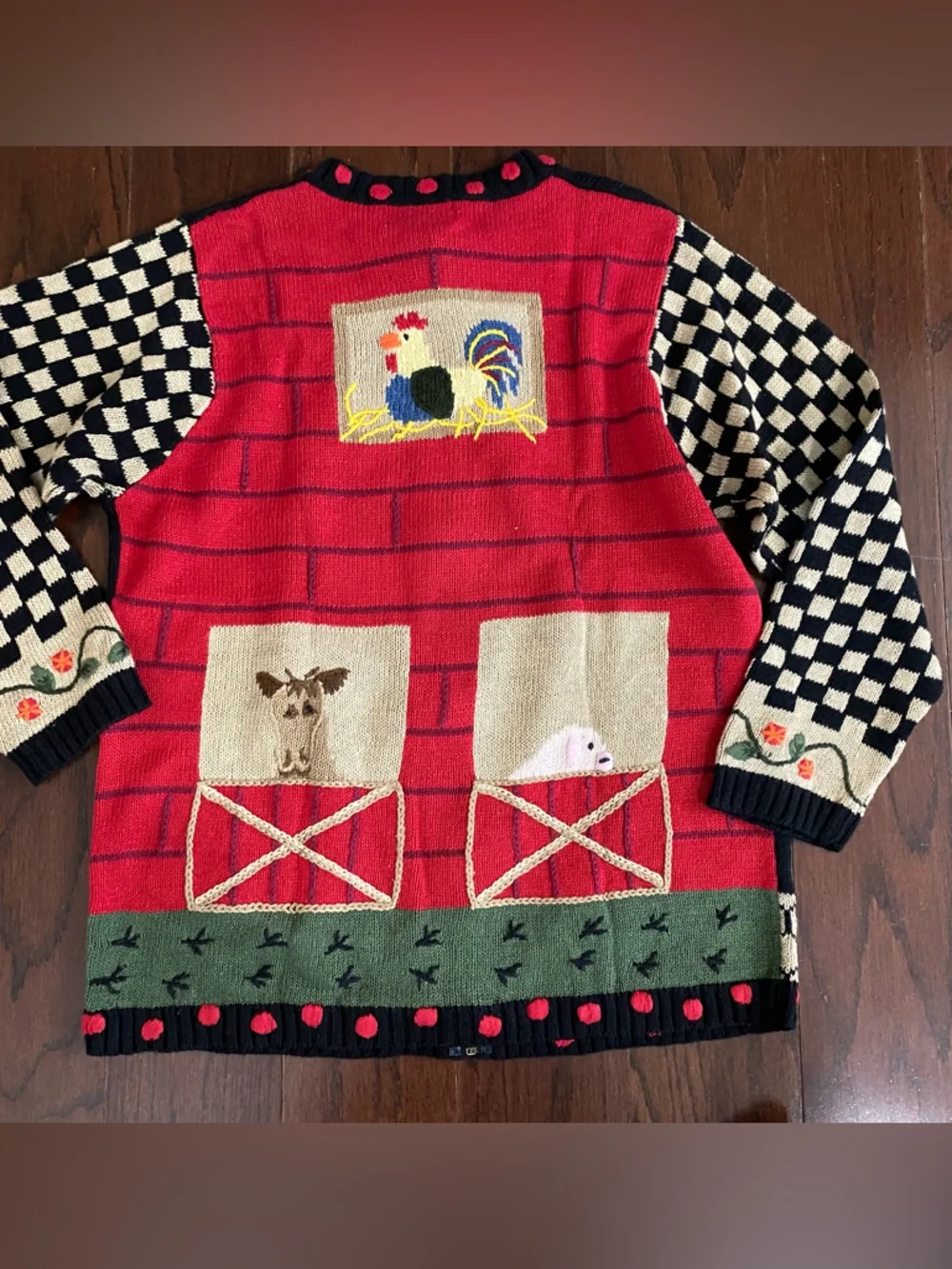 VTG 90s QUACKER FACTORY Western farm animal barn zip Embroidered Cardigan M - Picture 5 of 5